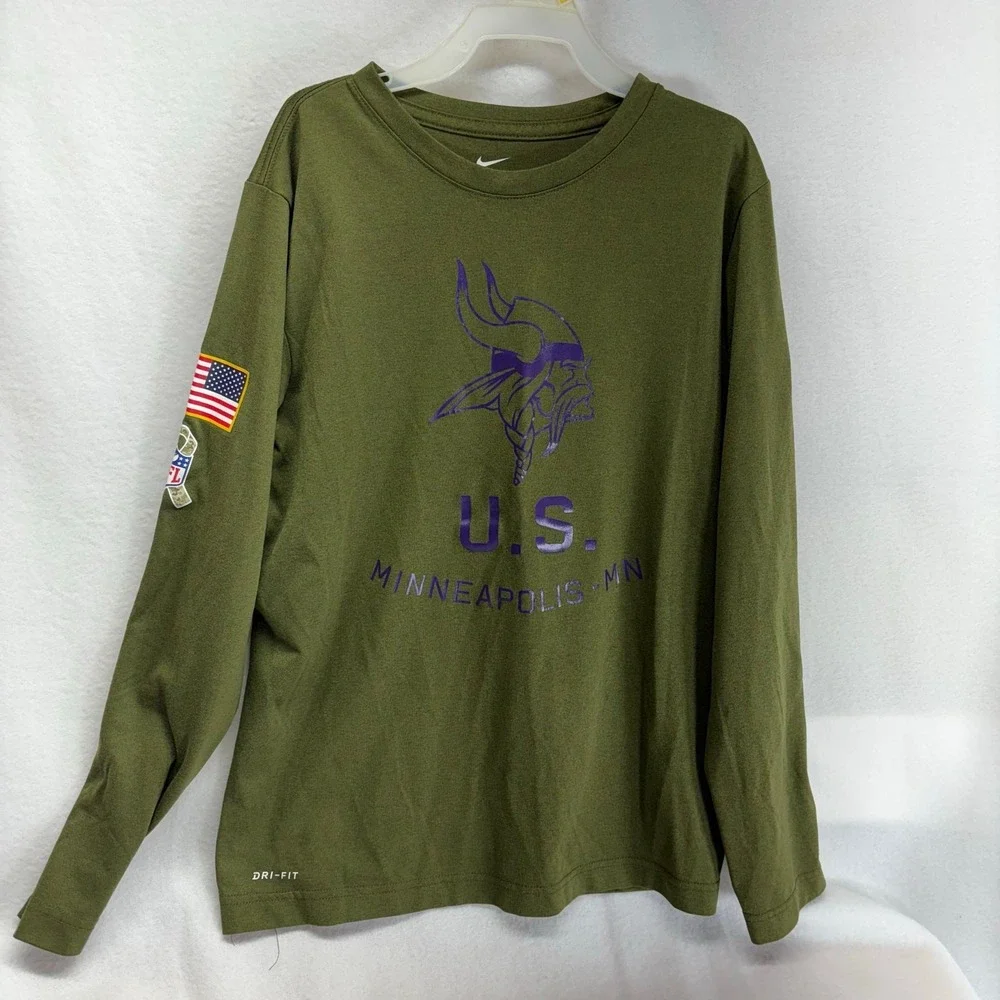 Nike Kids Minnesota Vikings Salute to Service Long Sleeve Shirt Medium Green NFL